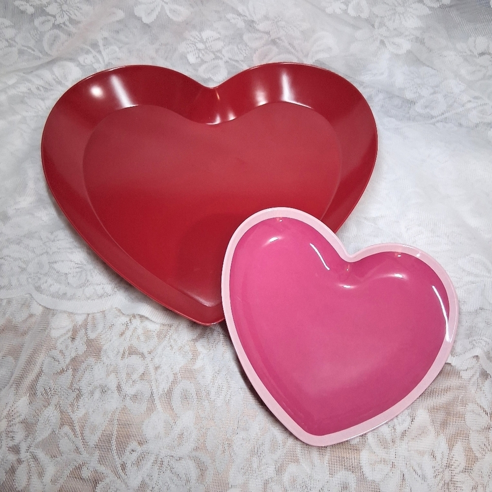 Melamine Heart Plates Valentines Day Decor Pink Red
